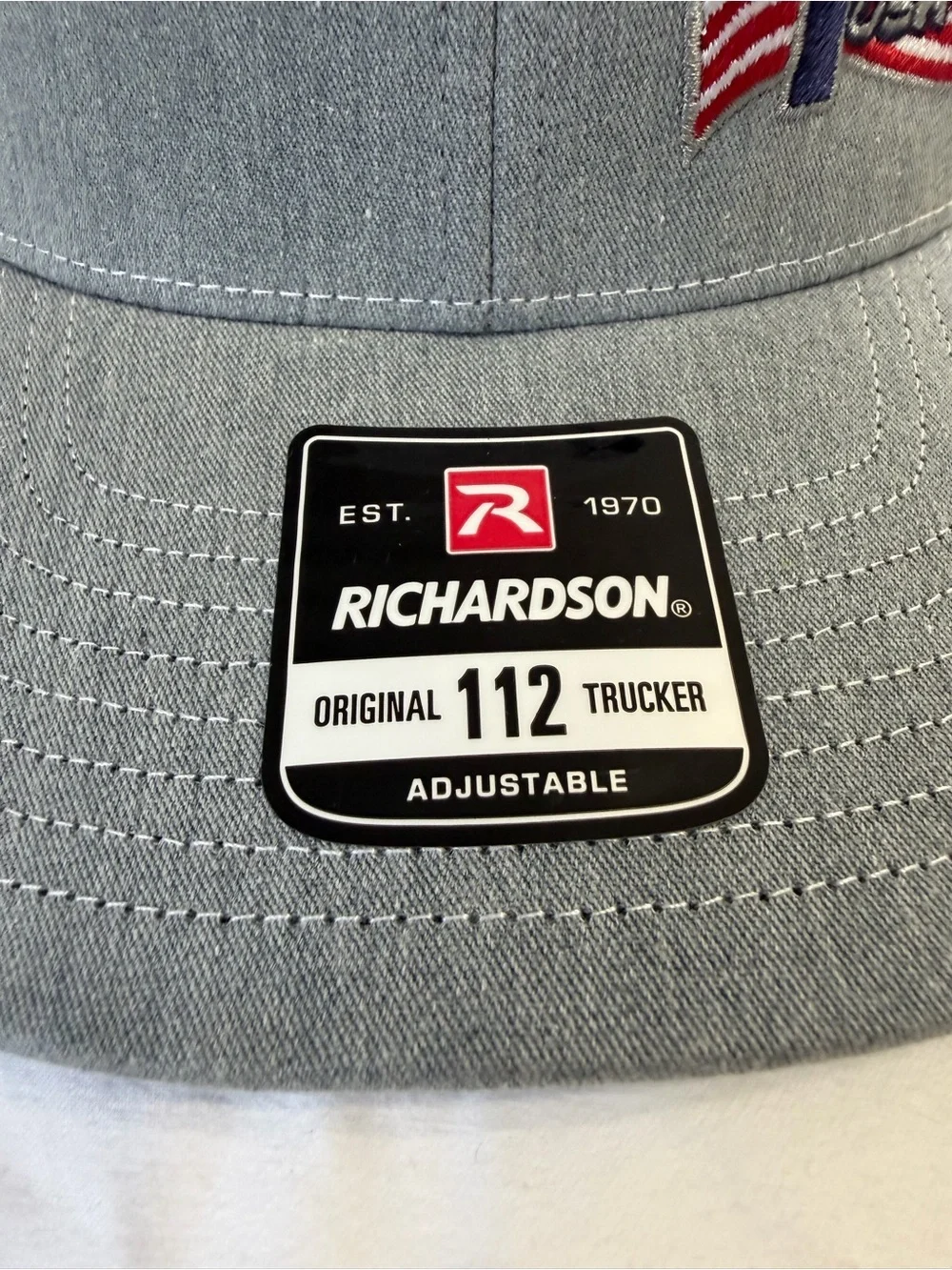 Richardson 112 Trucker Hat 4 Star USA Patriotic Texas Flag Gray White Snapback